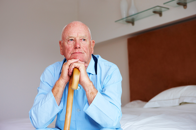 Resting hands and a chin walking stick